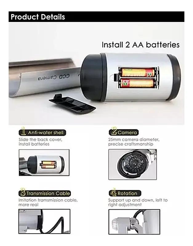 CAMARA DE SEGURIDAD FALSA CON LUZ LED Y ROTACION 360 GRADOS - 4