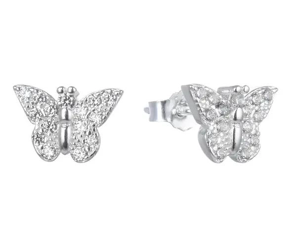 AROS EN FORMA DE MARIPOSA CON CIRCONES BLANCOS EN PLATA 925 - 1