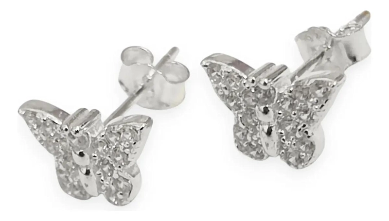 AROS EN FORMA DE MARIPOSA CON CIRCONES BLANCOS EN PLATA 925 - 2