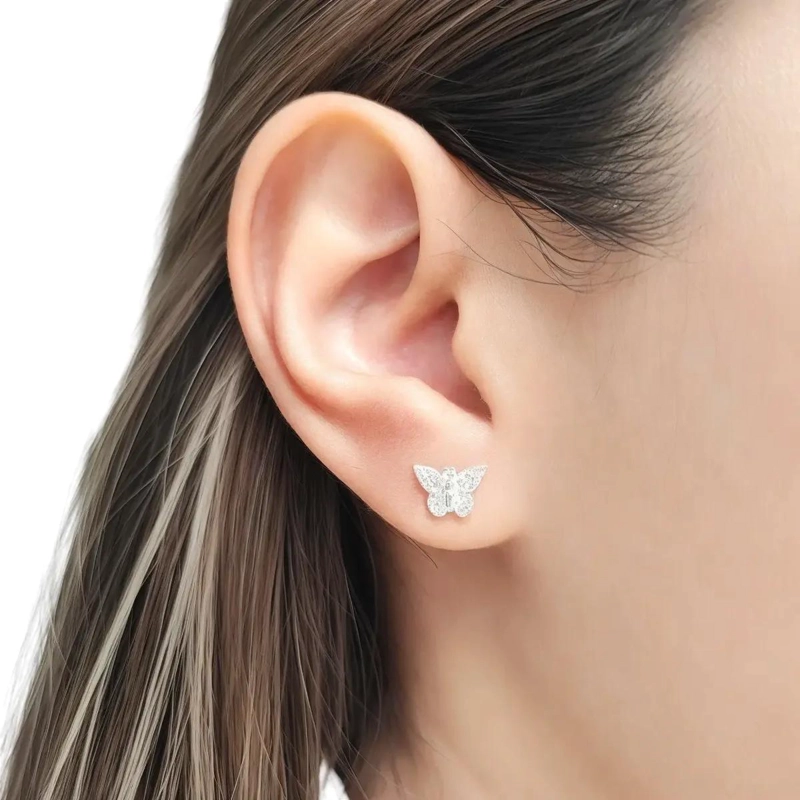 AROS EN FORMA DE MARIPOSA CON CIRCONES BLANCOS EN PLATA 925 - 5