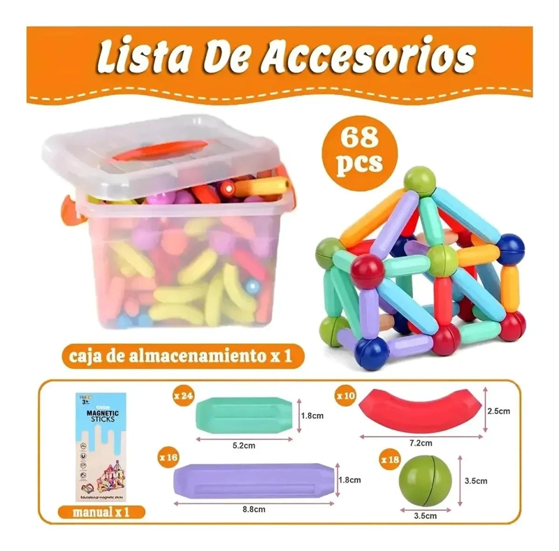 BLOQUES MAGNE TICOS DE CONSTRUCCION PARA NIÑOS 68 PIEZAS - 2