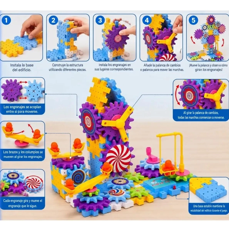 BLOQUES DE CONSTRUCCION CON ENGRANAJES PARA NIÑOS 83 PIEZAS - 3
