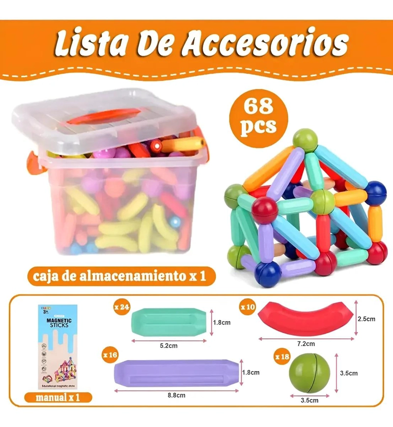 BLOQUES MAGNE TICOS DE CONSTRUCCION PARA NIÑOS 68 PIEZAS - 2