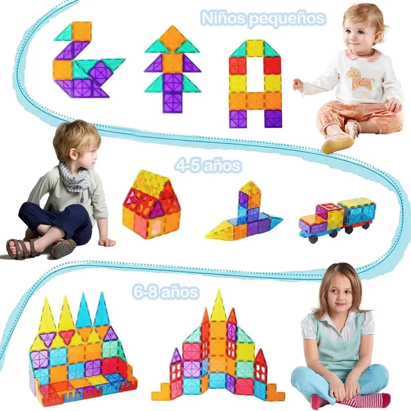 BLOQUES MAGNE TICOS PARA NIÑOS, SET DE 60 PIEZAS DE COLORES - 3