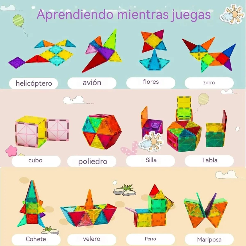 BLOQUES MAGNE TICOS PARA NIÑOS, SET DE 60 PIEZAS DE COLORES - 4