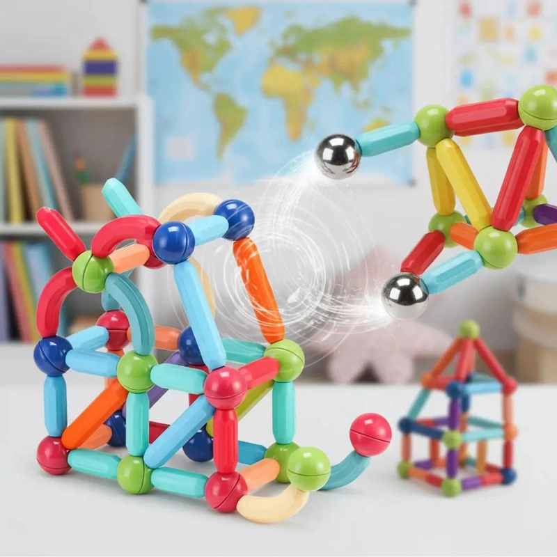 SET DE BLOQUES MAGNE TICOS DE CONSTRUCCION 64 PIEZAS PARA NIÑOS - 1
