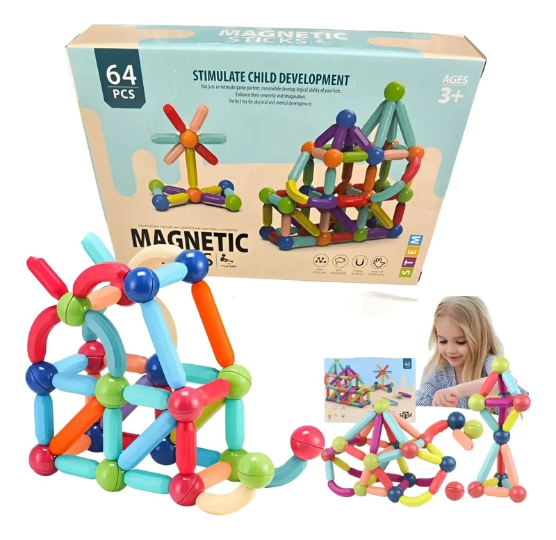 SET DE BLOQUES MAGNE TICOS DE CONSTRUCCION 64 PIEZAS PARA NIÑOS - 2
