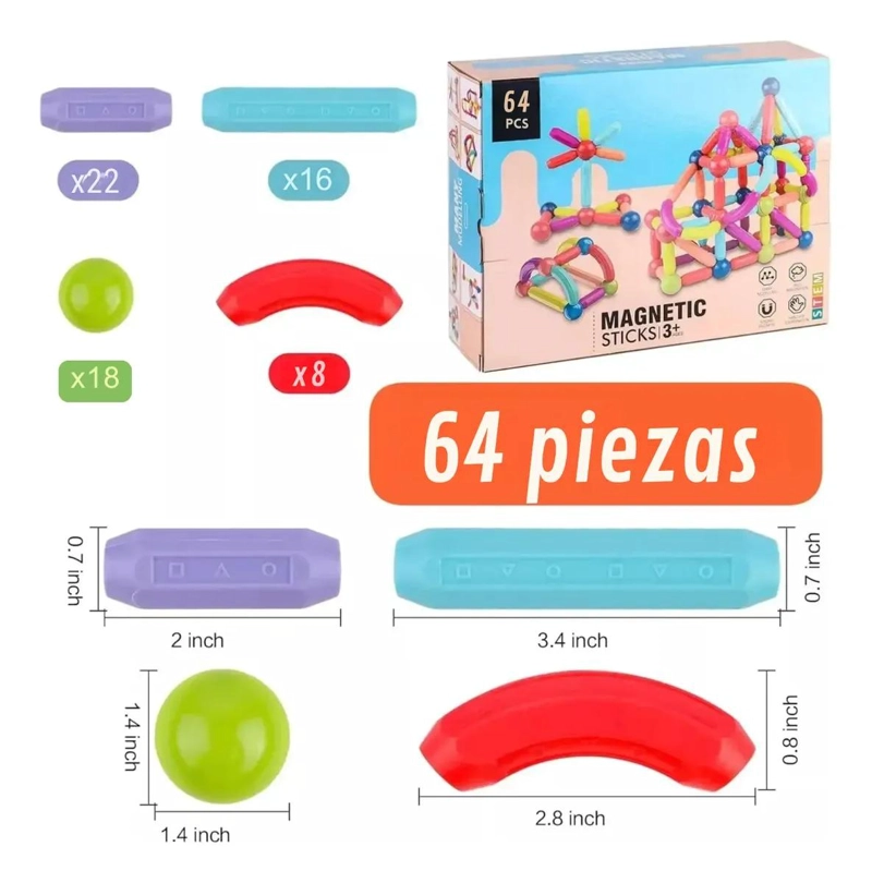 SET DE BLOQUES MAGNE TICOS DE CONSTRUCCION 64 PIEZAS PARA NIÑOS - 3