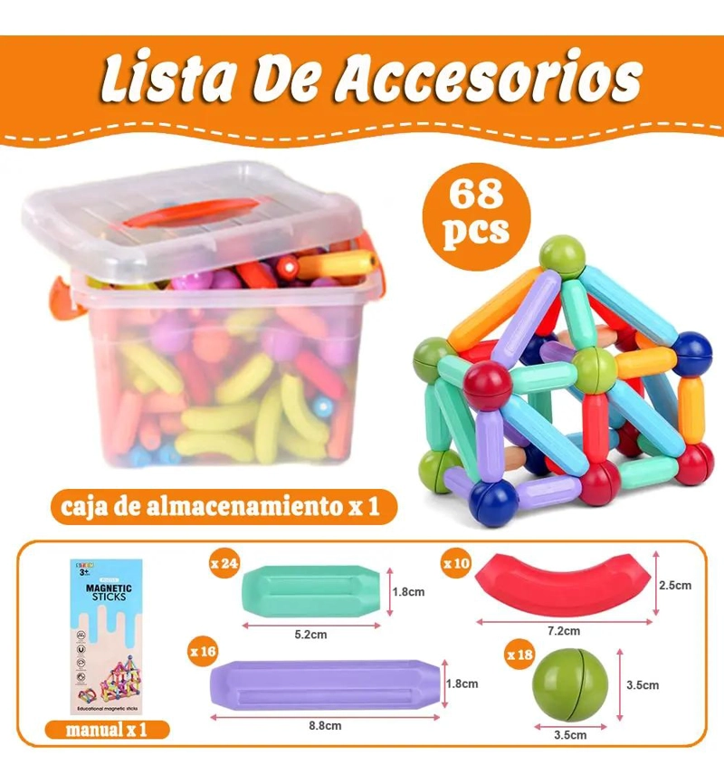 JUEGO DE BLOQUES MAGNE TICOS DE CONSTRUCCION PARA NIÑOS 68 PIEZAS - 2