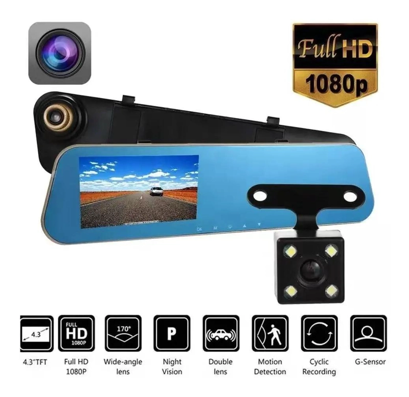 CAMARA DE AUTO CON ESPEJO RETROVISOR Y GRABACION DUAL - 4