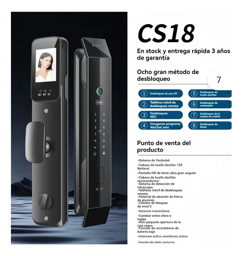 CERRADURA DIGITAL INTELIGENTE CON HUELLA Y CAMARA DE SEGURIDAD - 2