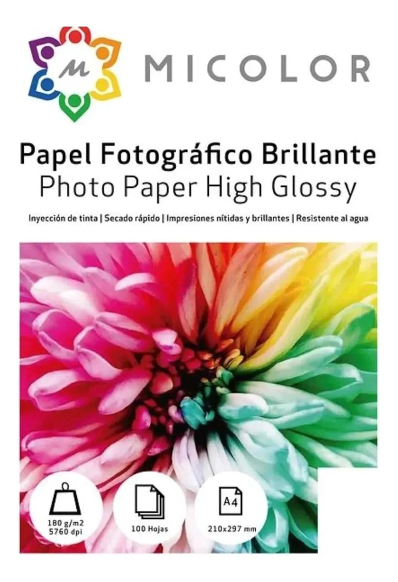 PAPEL FOTOGRAFICO GLOSSY A4 180G 100 HOJAS ALTA RESOLUCION - 1