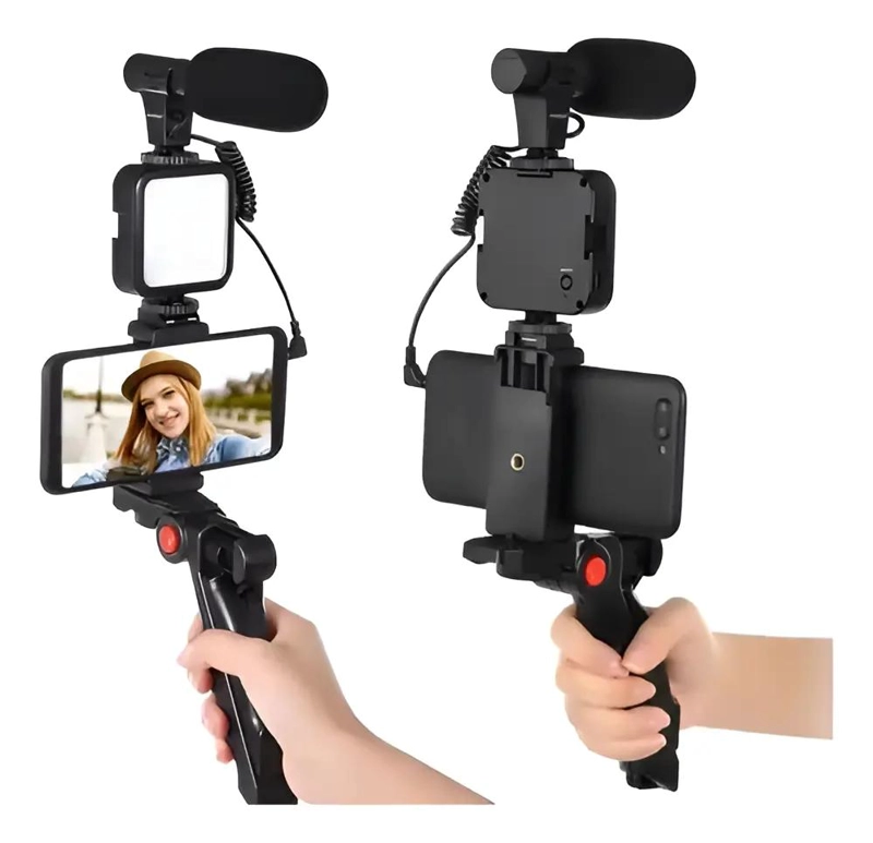 KIT DE ESTABILIZADOR PARA CELULAR CON MICROFONO Y LUZ LED - 1