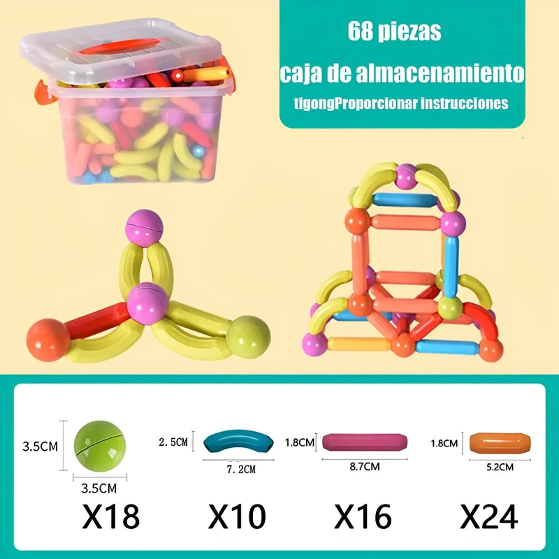 BLOQUES MAGNE TICOS DE CONSTRUCCION 68 PIEZAS PARA NIÑOS - 1