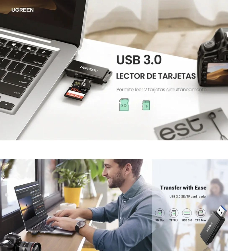 LECTOR DE TARJETAS SD PORTATIL USB 3.0 DE DOBLE RANURA - 3