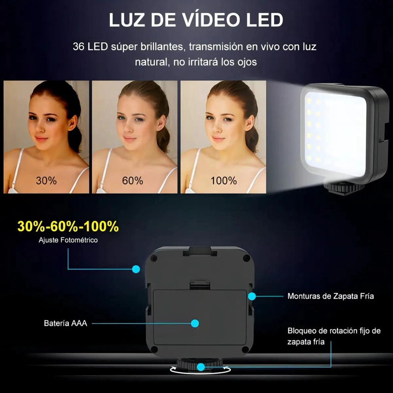 ESTABILIZADOR BLUETOOTH CON LUZ LED Y MICROFONO PARA CELULAR - 6