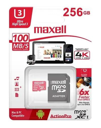 TARJETA MICRO SD 256GB CON ADAPTADOR SD PARA GRABACION 4K - 1