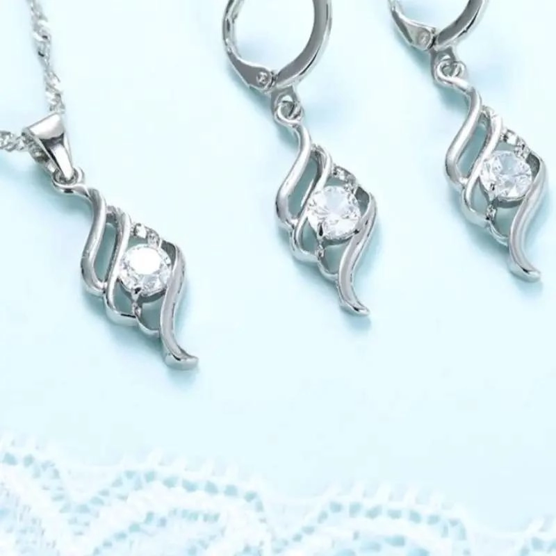 CONJUNTO DE AROS Y COLLAR DE PLATA 925 CON ZIRCONIA CUBICA - 2