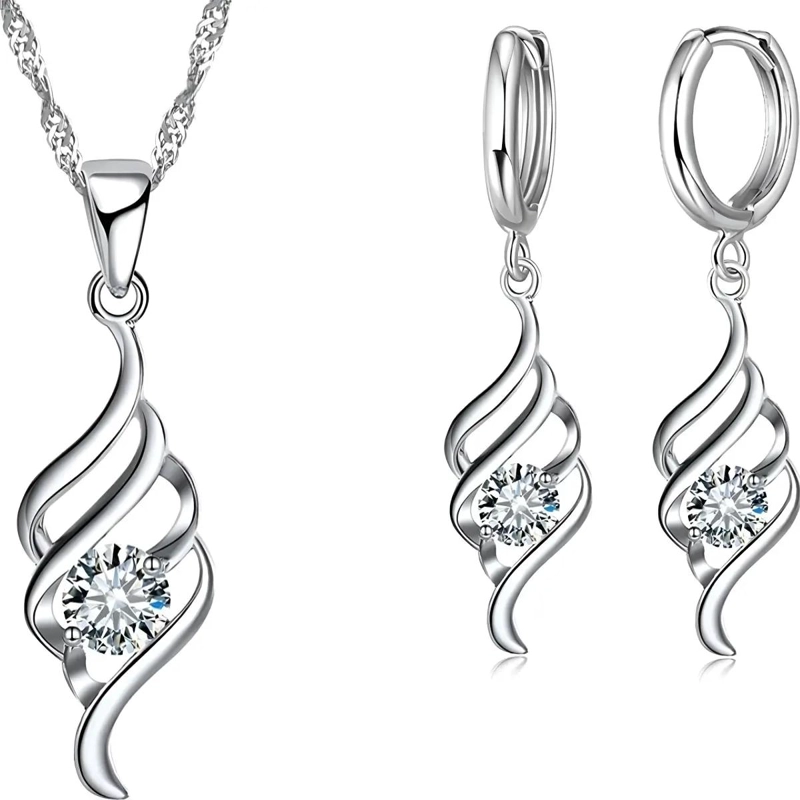CONJUNTO DE AROS Y COLLAR DE PLATA 925 CON ZIRCONIA CUBICA - 8