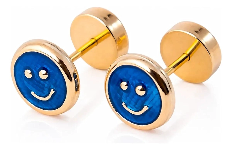 AROS ABRIDORES BEBE  CARITA FELIZ 6 MM EN ORO LAMINADO 14K - 1