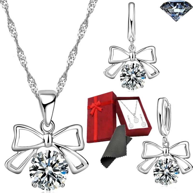 CONJUNTO DE AROS Y COLLAR DE PLATA 925 CON ZIRCONIA CUBICA - 1
