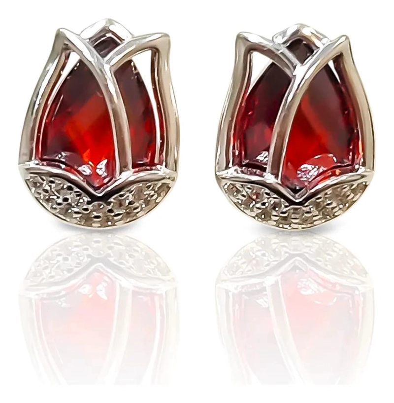 AROS TULIPAN CON CIRCON ROJO EN PLATA FINA 925 - 1