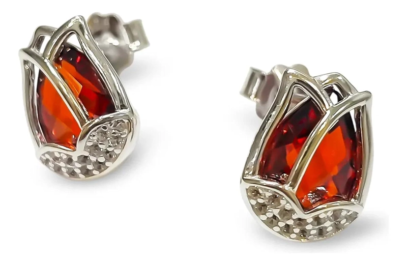 AROS TULIPAN CON CIRCON ROJO EN PLATA FINA 925 - 2
