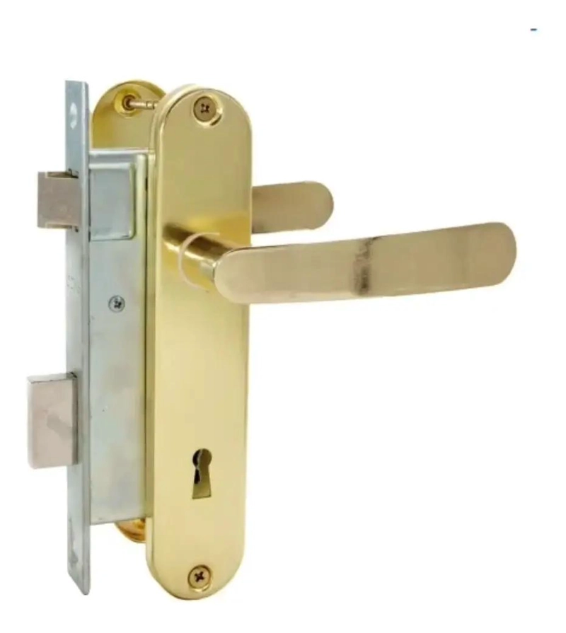 CERRADURA DE PUERTA CON PESTILLO ENTERO COLOR DORADO SATINADO - 1