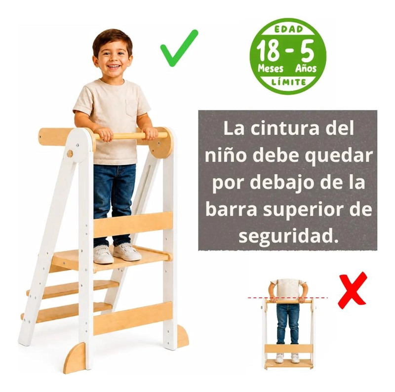 TORRE DE APRENDIZAJE PLEGABLE DE MADERA CON 3 ALTURAS AJUSTABLES - 8