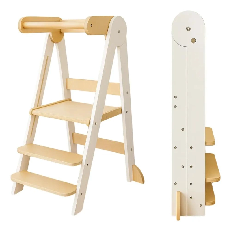 TORRE DE APRENDIZAJE PLEGABLE DE MADERA CON 3 NIVELES AJUSTABLES - 1