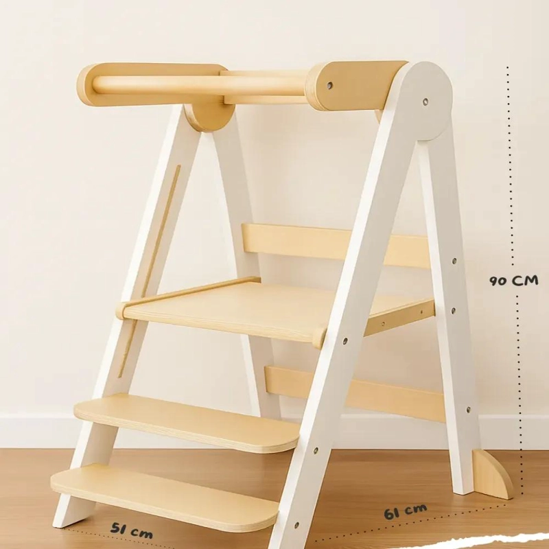 TORRE DE APRENDIZAJE PLEGABLE DE MADERA CON 3 NIVELES AJUSTABLES - 7