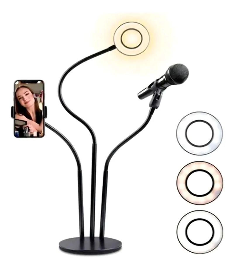LAMPARA ANULAR 3 EN 1 CON SOPORTE AJUSTABLE Y LUZ LED - 2