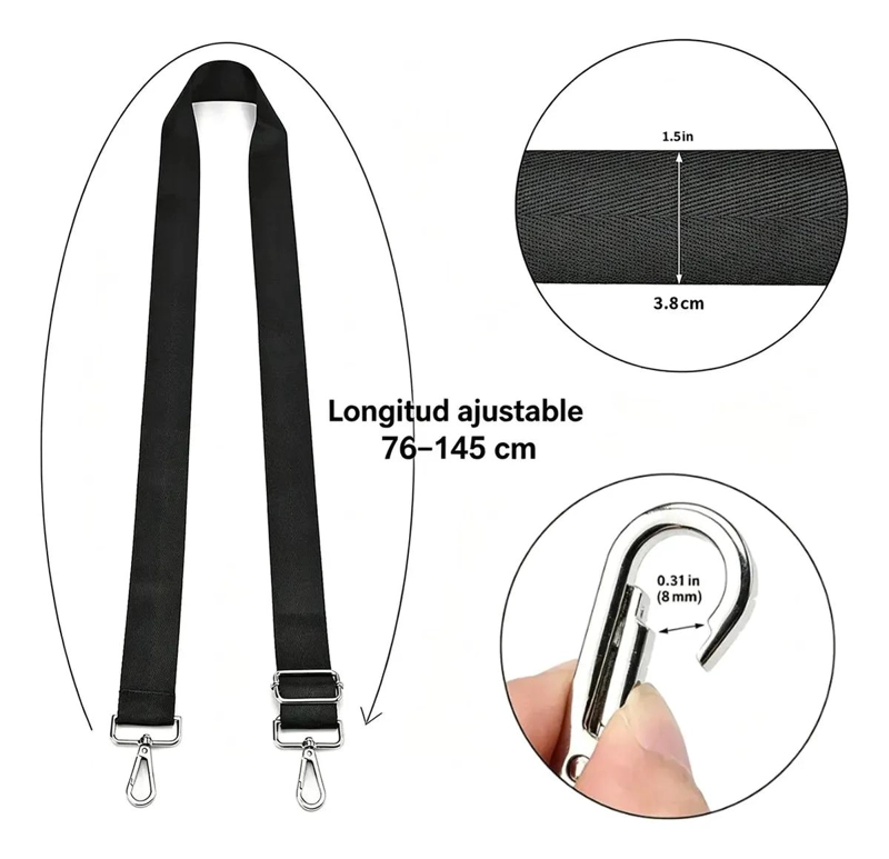 BOLSO NEGRO CON CORREA AJUSTABLE PARA USO DIARIO - 7