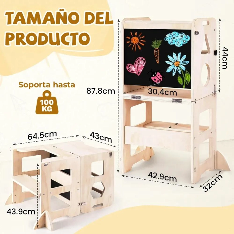 TORRE DE APRENDIZAJE MULTIFUNCIONAL 3 EN 1 CON PIZARRA - 10