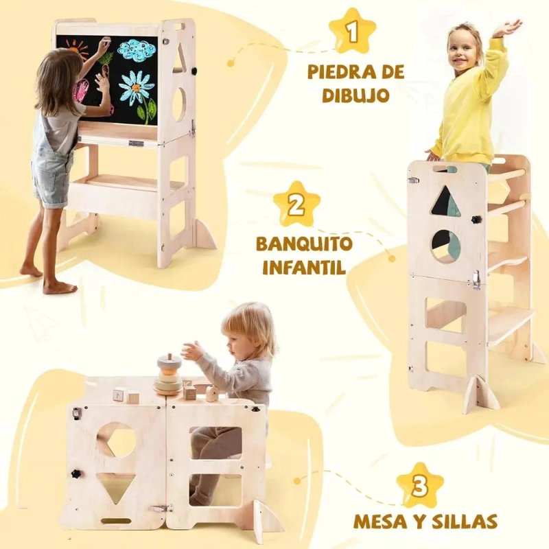 TORRE DE APRENDIZAJE MULTIFUNCIONAL 3 EN 1 CON PIZARRA - 3