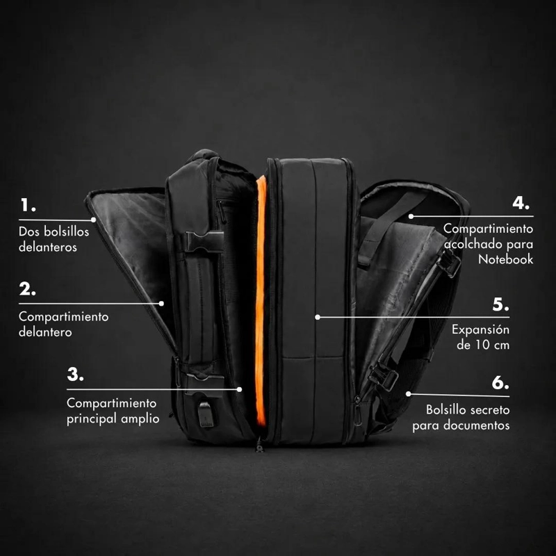 MOCHILA DE VIAJE IMPERMEABLE EXPANDIBLE 29L A 39L - 1