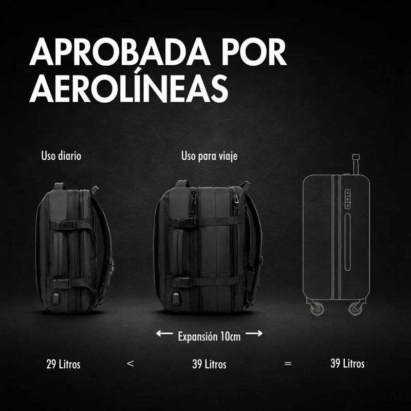 MOCHILA DE VIAJE IMPERMEABLE EXPANDIBLE 29L A 39L - 3