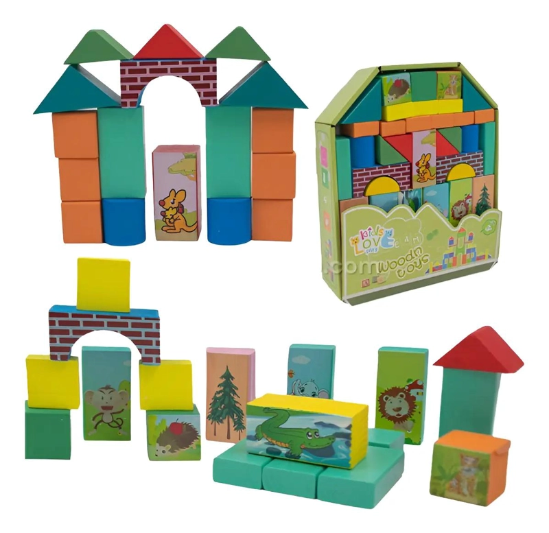 BLOQUES DE CONSTRUCCION DE MADERA DIDACTICOS PARA NIÑOS 38 PIEZAS - 1