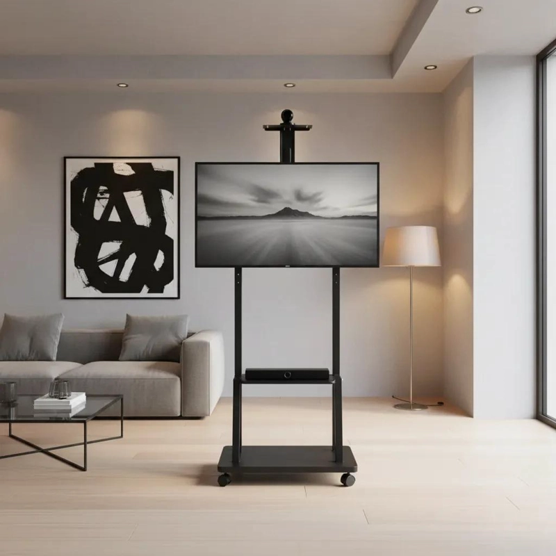 RACK PEDESTAL METALICO PARA TV DE 40 A 75 PULGADAS CON RUEDAS - 7