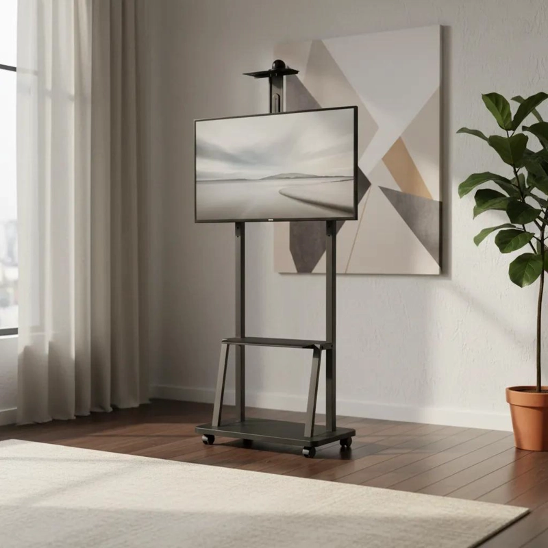 RACK PEDESTAL METALICO PARA TV DE 40 A 75 PULGADAS CON RUEDAS - 9