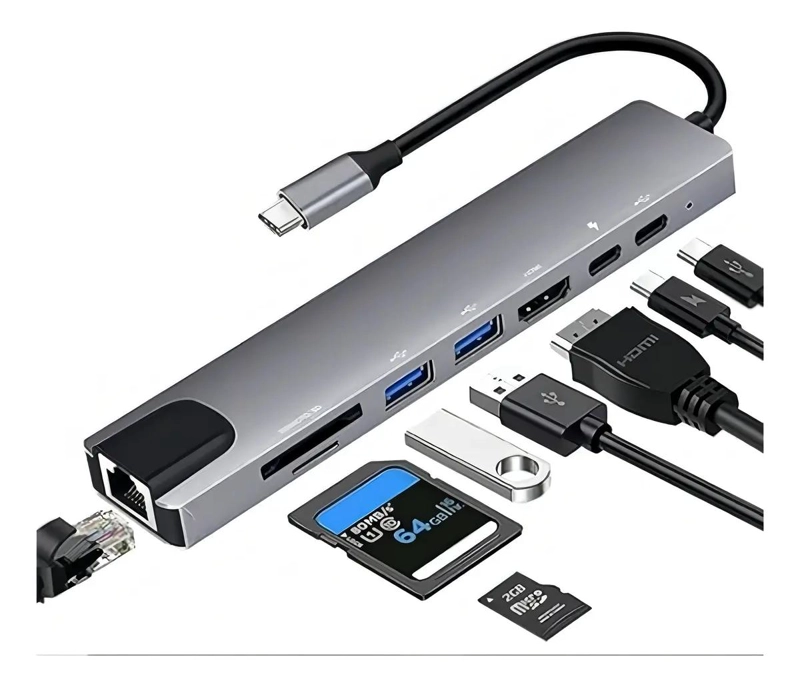 HUB ADAPTADOR USB TIPO C 8 EN 1 PARA CONEXIONES MULTIPLES - 2