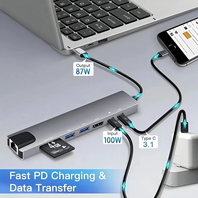 HUB ADAPTADOR USB TIPO C 8 EN 1 PARA CONEXIONES MULTIPLES - 3