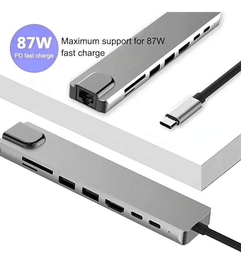 HUB ADAPTADOR USB TIPO C 8 EN 1 PARA CONEXIONES MULTIPLES - 6