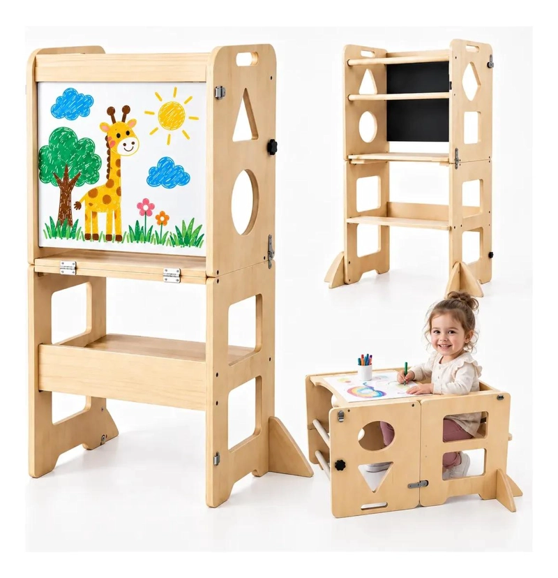 TORRE DE APRENDIZAJE MONTESSORI PLEGABLE CON PIZARRA MULTIFUNCIONAL - 1