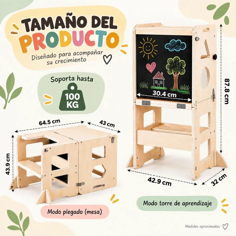 TORRE DE APRENDIZAJE MONTESSORI PLEGABLE CON PIZARRA MULTIFUNCIONAL - 3
