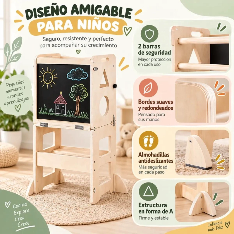 TORRE DE APRENDIZAJE MONTESSORI PLEGABLE CON PIZARRA MULTIFUNCIONAL - 4