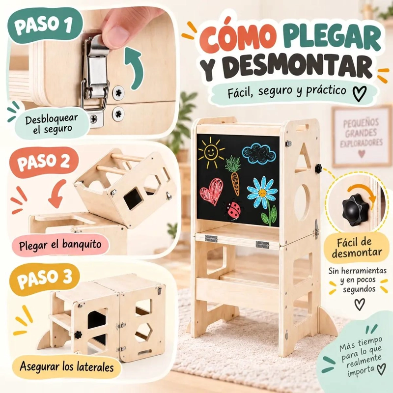 TORRE DE APRENDIZAJE MONTESSORI PLEGABLE CON PIZARRA MULTIFUNCIONAL - 5