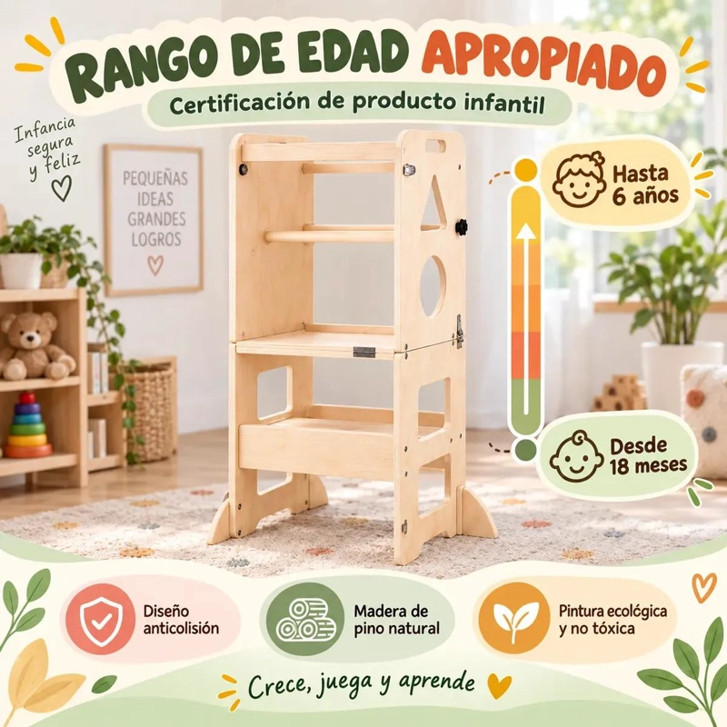 TORRE DE APRENDIZAJE MONTESSORI PLEGABLE CON PIZARRA MULTIFUNCIONAL - 7