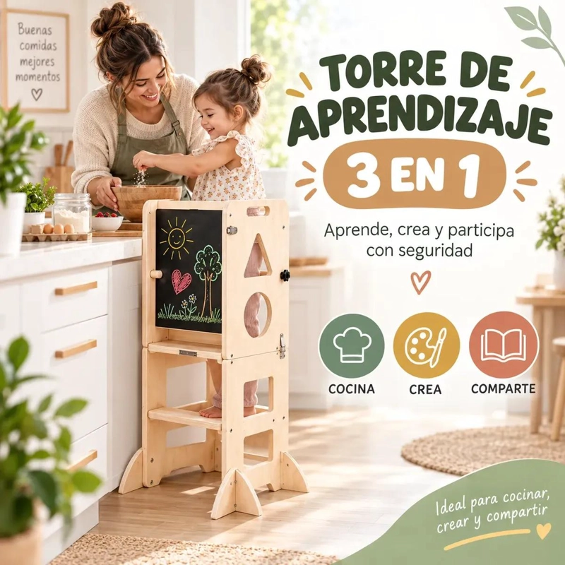 TORRE DE APRENDIZAJE MONTESSORI PLEGABLE CON PIZARRA MULTIFUNCIONAL - 8