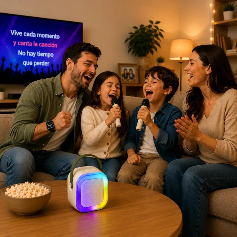 KIT KARAOKE BLUETOOTH CON PARLANTE Y 2 MICROFONOS INALAMBRICOS - 2